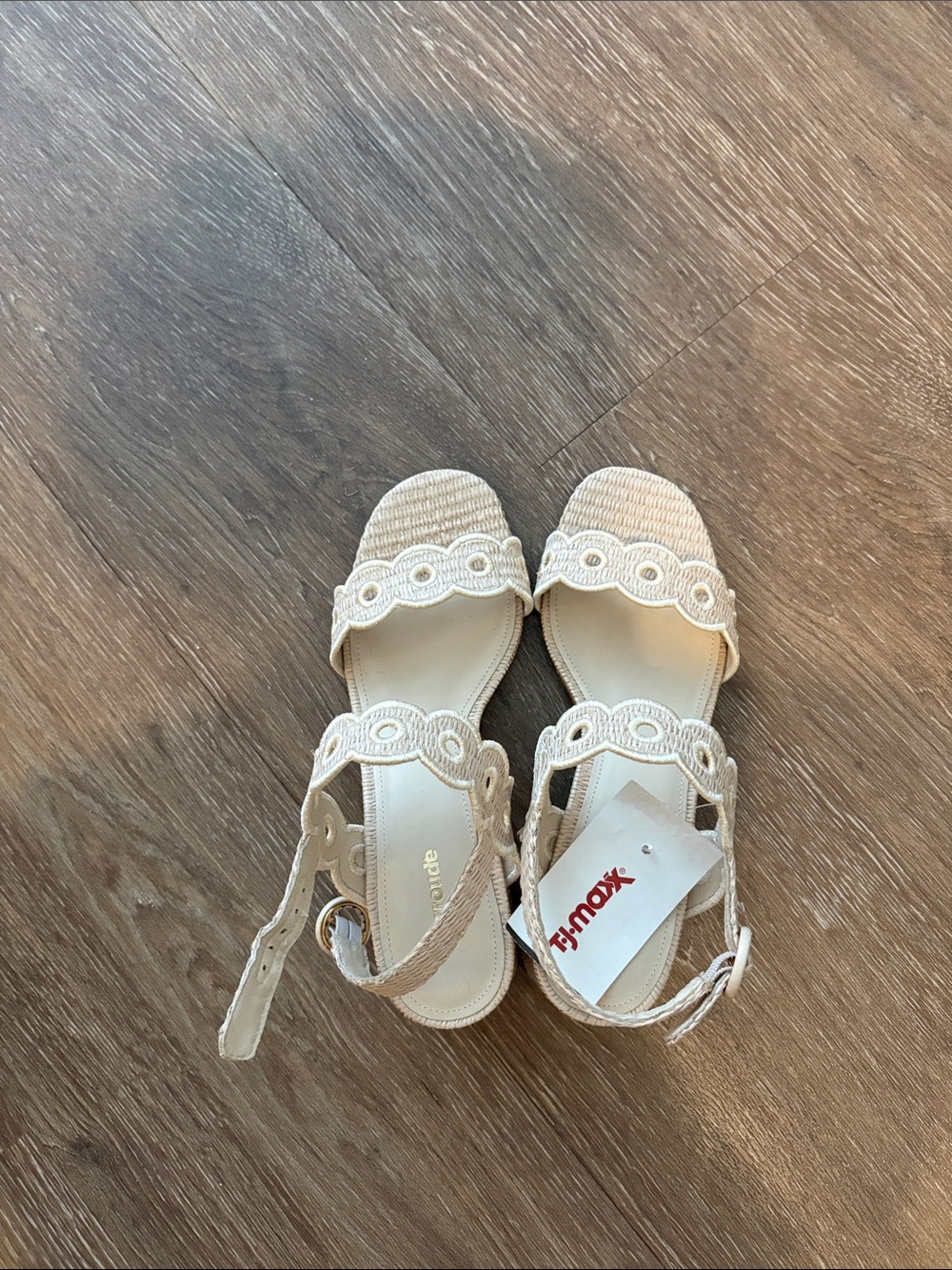 Larroude Women's Cream Crochet Strap Sandals